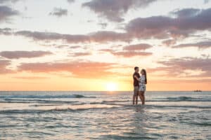 Couple at clearwater beach during sunset
